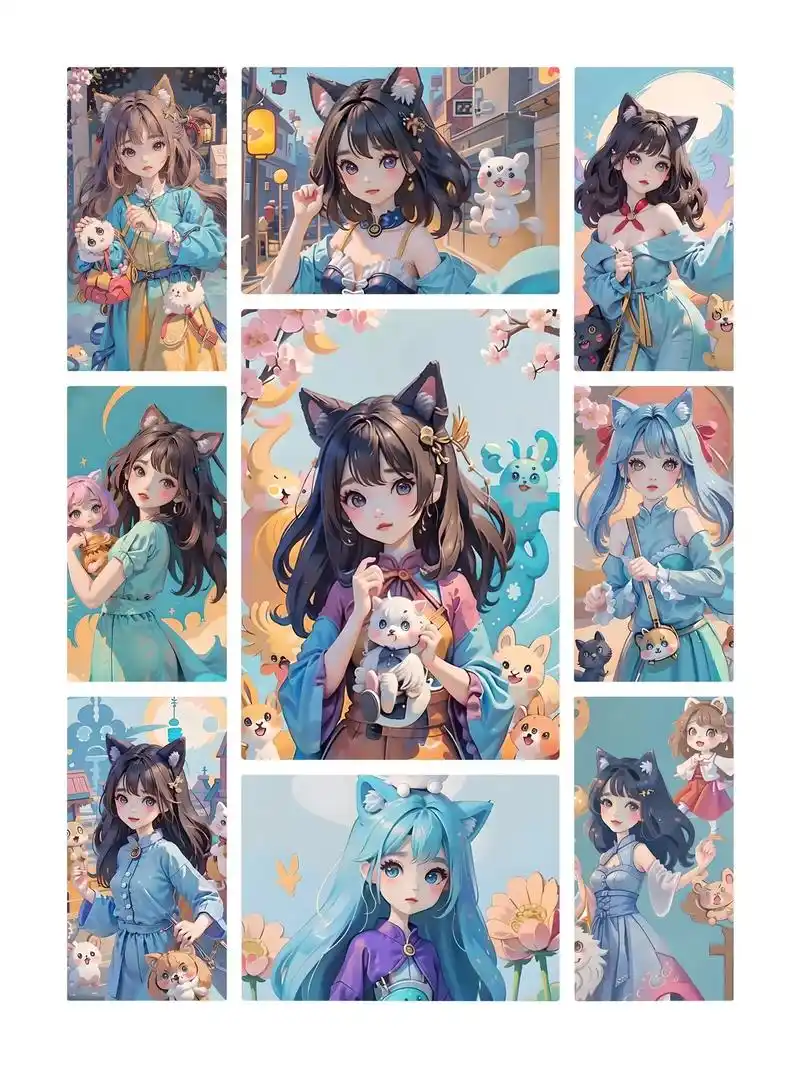 模型:q版,油画人物画,猫耳朵女孩 细 - 抖音