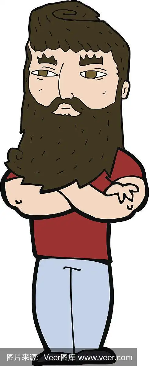 络腮胡子,认真的,男人,卡通,乱画