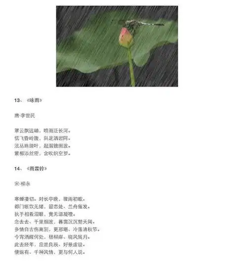 古诗中描写下雨的诗句关于雨的诗句有哪些