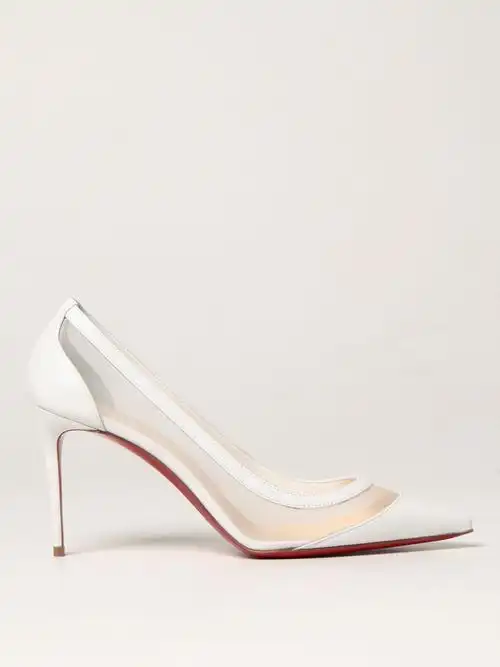 louboutin克里斯提·鲁布托/cl红底女鞋白色皮质网纱拼接高跟鞋 白色