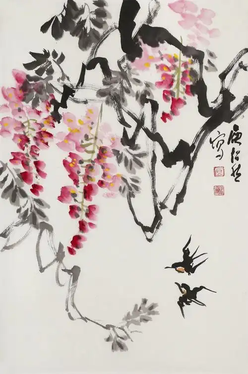 庾超然 四尺三开《紫藤花开》 黄鹤楼书画院院长