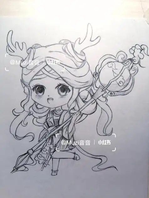 线稿分解步骤图原创q版卡通简笔画有喜欢玩儿王者的可以一起玩儿呦