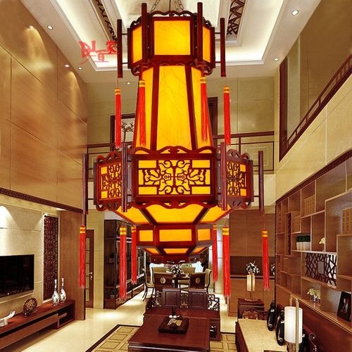 复古中式吊灯实木仿古灯明清走廊大厅寺庙八角羊皮灯笼别墅灯具