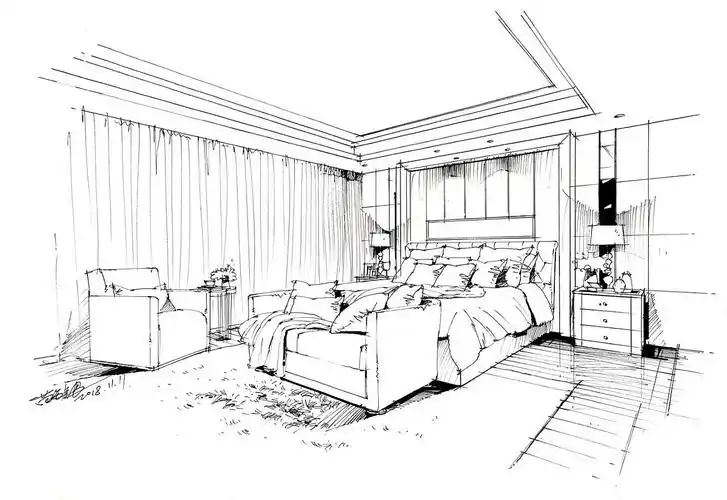 苗长银手绘—室内家装空间手绘线稿范例