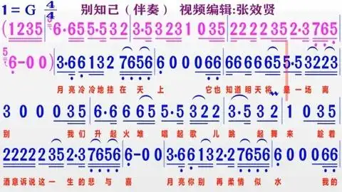 同步动态伴奏简谱视频合集 :  伴奏《别知己》的简谱