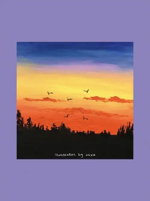 油画棒落日余晖