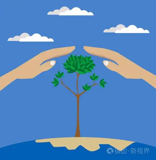 矢量平面样式的两只手,保护树