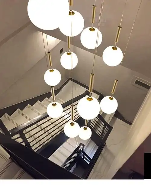 殴普品质楼梯吊灯复式楼挑空别墅客厅灯现代简约loft公寓旋转楼梯间长