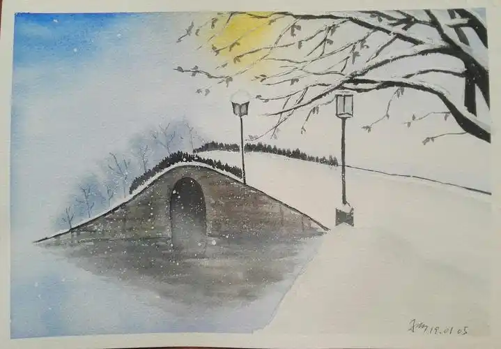 水彩断桥残雪76