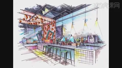 如何用马克笔上色咖啡店