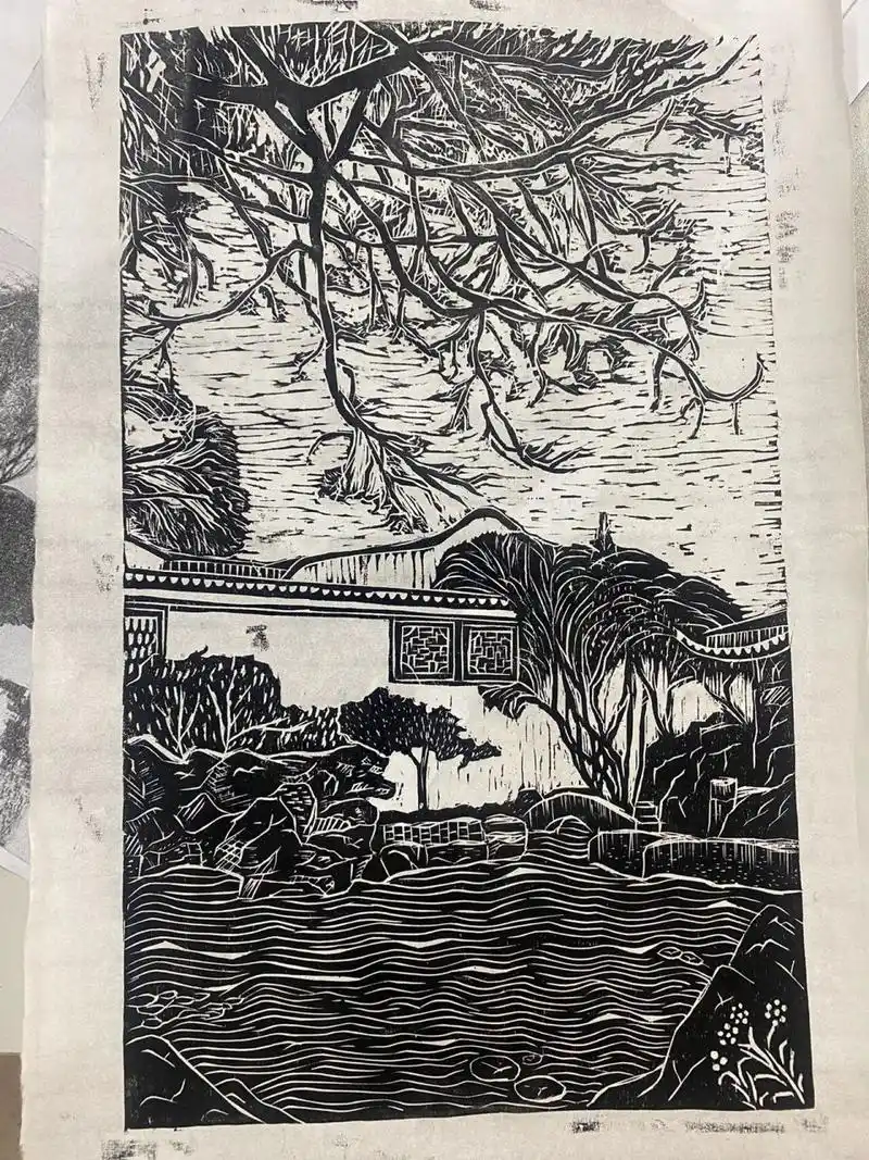 黑白木刻 版画 《祖国风光 园林系列》 黑白木刻版画《祖国风光 苏州
