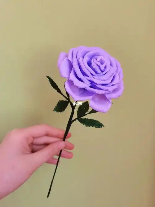 手工纸艺玫瑰花紫玫瑰皱纹纸花