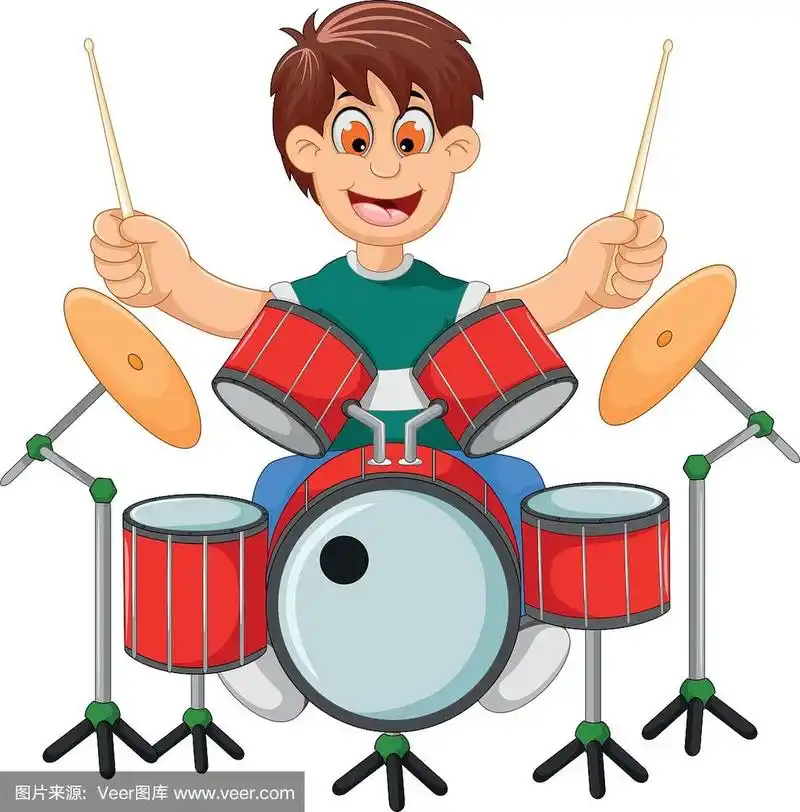 有趣的卡通男孩打鼓