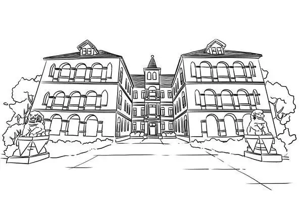 内容有简笔画 手绘 素描 线稿 600391学校教学楼简笔画学校楼房的