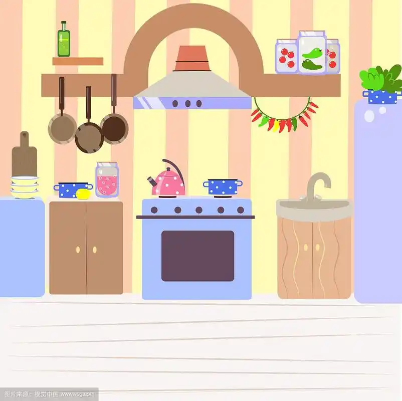 可爱舒适的厨房平面卡通室内