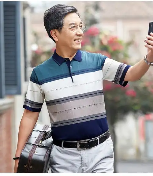爸爸短袖t恤男夏装中老年男装polo衫中年人男士体恤上衣夏季衣服_优惠