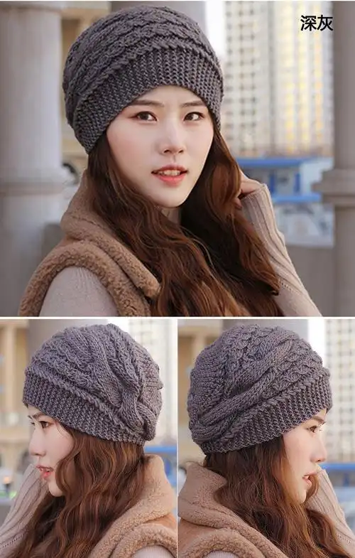 冬季帽子女帽针织帽毛线帽羊毛帽手工编织帽保暖加厚帽护耳骑车帽