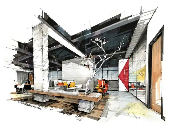 环艺考研手绘办公室空间设计表现