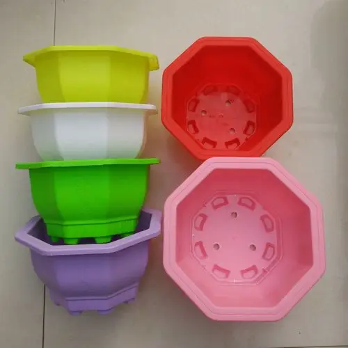 绿城八角彩色塑料花盆生产批发园艺盆景多肉树脂花盆全新料