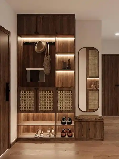 (图片来源于网络)靠墙直接定制的顶天立地式玄关柜拥有超大容量,可以