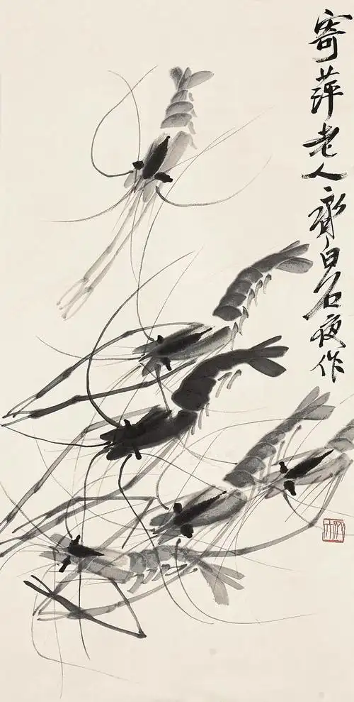 晶莹剔透情趣盎然国画大师齐白石代表作水墨虾最全作品欣赏