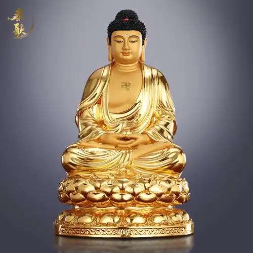 秦歌纯铜贴金释迦牟尼佛像三宝佛神像如来佛祖铜像家用供奉摆件