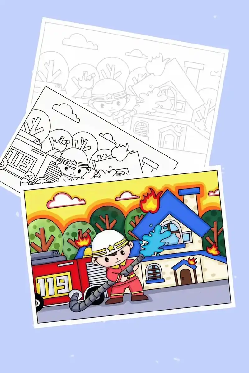 消防安全主题画,消防安全手抄报,消防安全教育,小学生幼儿园简 - 抖音