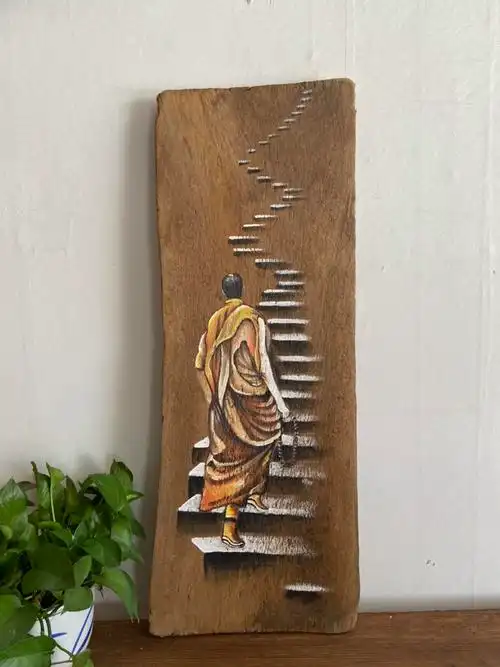 手绘风化木板漆画挂画老门板实木朽木复古创意装饰挂件来图可