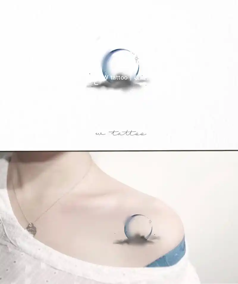 原创纹身图案|月亮乌云锁骨纹身设计手稿 |93787815| 偏爱