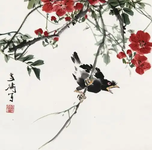 王雪涛19031982凌霄八哥设色纸本立轴