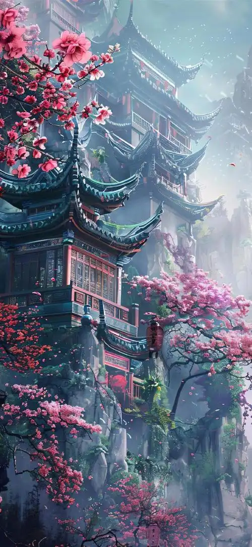 唯美场景 古风风景 插画壁纸#ai绘画