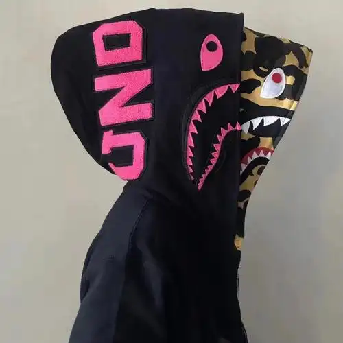 双帽bape x und潮牌联名款鲨鱼连帽卫衣外套