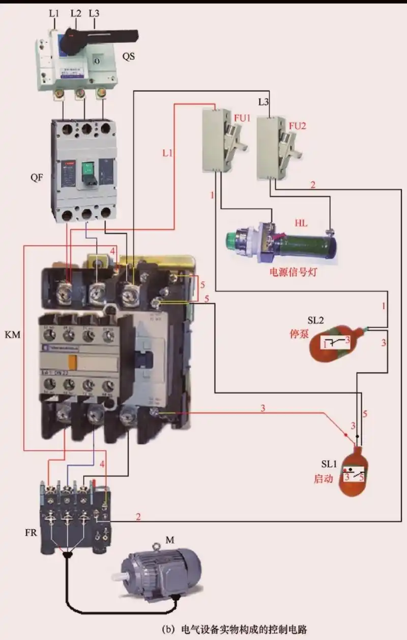 水位控制器直接启停水泵的电动机380v控制电路
