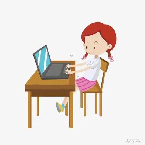 可爱玩电脑的女孩png素材透明免抠图片卡通手绘
