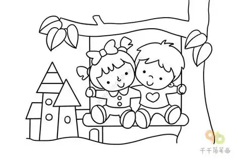 公园里荡秋千情景简笔画小孩子们一起荡秋千吧友好福永童享同乐公园里