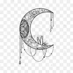 抽象禅绕画风格神秘月亮