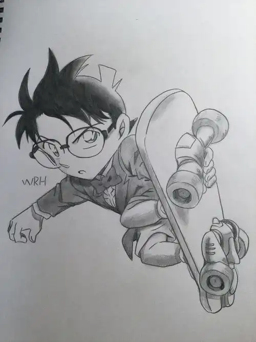 画个骑着滑板帅气的柯南