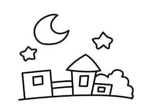 儿童简笔画风景图片静谧的夜晚儿童风景简笔画大全秋天的夜晚夜晚简笔