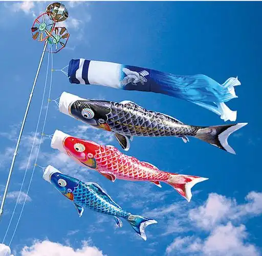 鲤鱼旗鲤鱼幡装饰品鲤鱼旗创意鲤鱼旗节庆用品导游旗2米旗杆配1米黑鱼