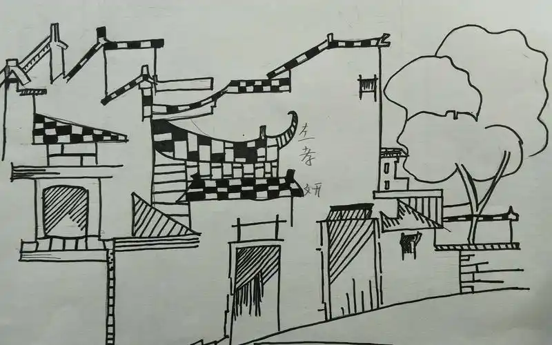 徽派建筑——黑白装饰画(合肥市行知学校八年级12班作品展)