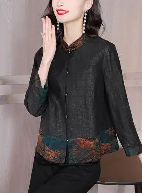 香云纱真丝上衣女款长袖外套春秋冬中年妈妈洋气质高贵桑蚕丝衬衫真丝