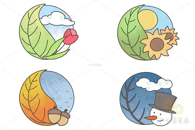 关于四季春夏秋冬的风景简笔画