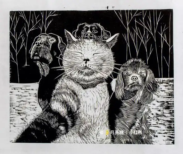 分享一组猫叔木刻版画个人原创