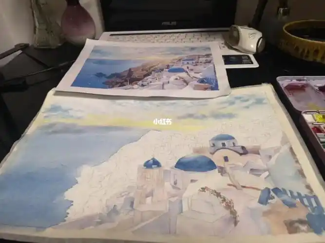 要去希腊圣托里尼岛看看爱琴海的日出日落…92水彩风景练习#水彩画