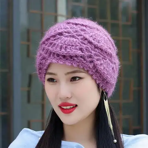 爱戴帽子工厂的优惠券大全—荷叶边手工编织松鼠绒优雅百搭包头帽冬季