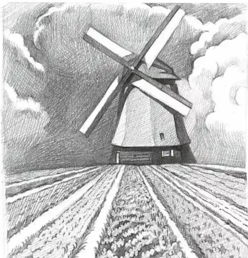 风景素描教程:风车的画法