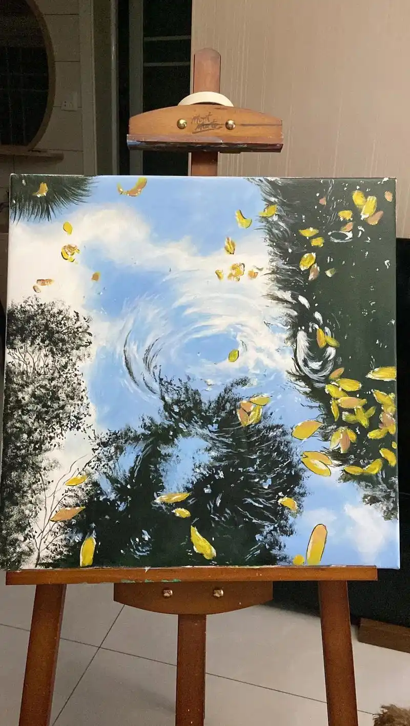 水中倒影.#丙烯画 #绘画过程分享 #风景画 #画画96 5 - 抖音