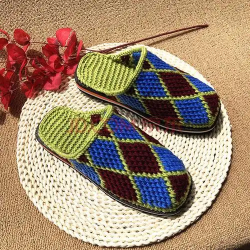 纯手工钩织毛线拖鞋婚嫁勾拖鞋批发成品 浅草绿(方格) 3839适合平时35