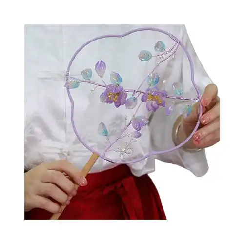 女旗袍汉服团扇中国风长柄扇古风扇子旅游拍照diy手工琉璃新中式