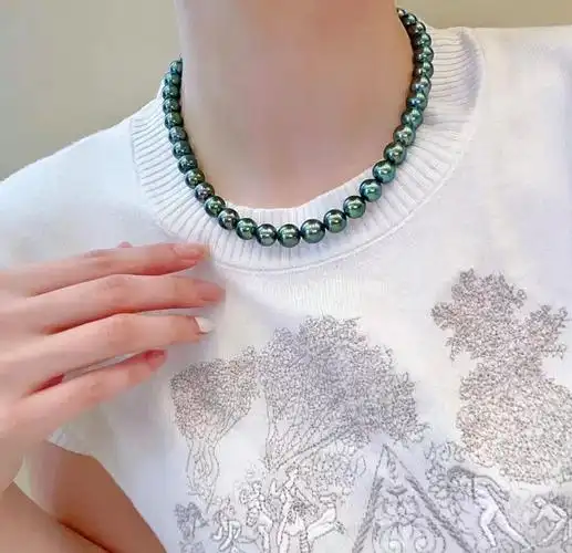 绿油油大溪地孔雀绿珍珠串链